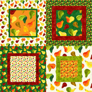 Colorful Pears Panel in Red, Orange, Green, and Brown