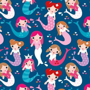 Little magic wonder dreams mermaids and tail deep see swim kids illustration classic blue