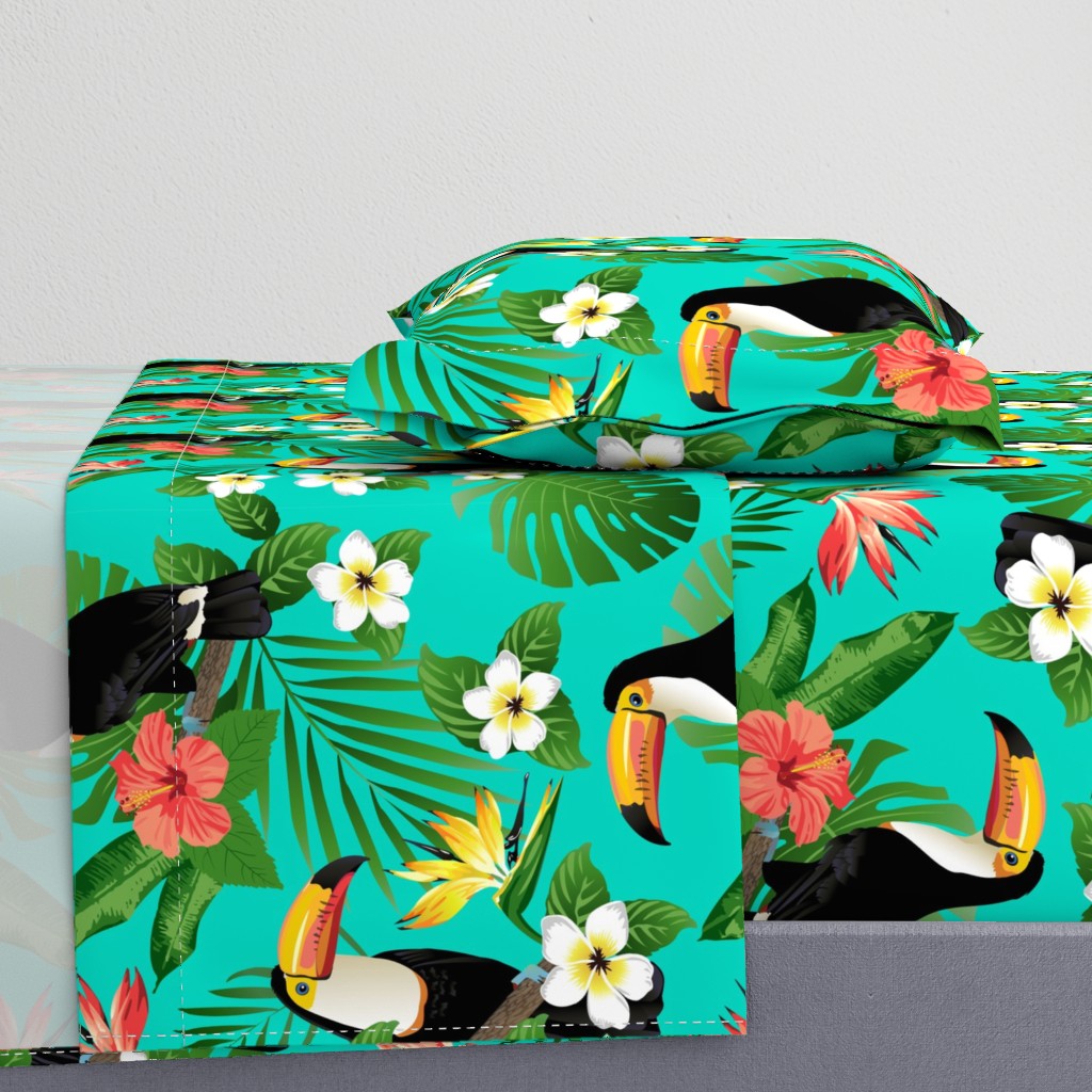 Tucan on Teal Tropical Birds Tropical Plan