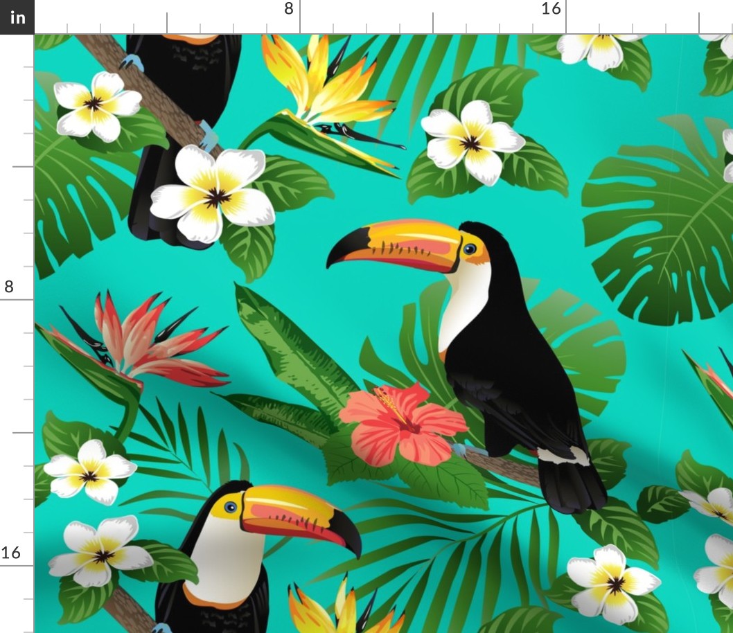 Tucan on Teal Tropical Birds Tropical Plan