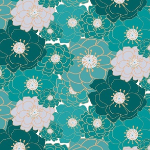 Soft Blooms-Floral Chintz-Blue Gemstone Palette-Large scale