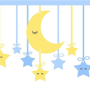 Sleepy Eyes Star Moon Yellow Blue Boy Nursery