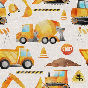 Construction Trucks on a textured background - medium scale