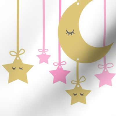 Pink Gold Moon Stars Baby Girl Nursery