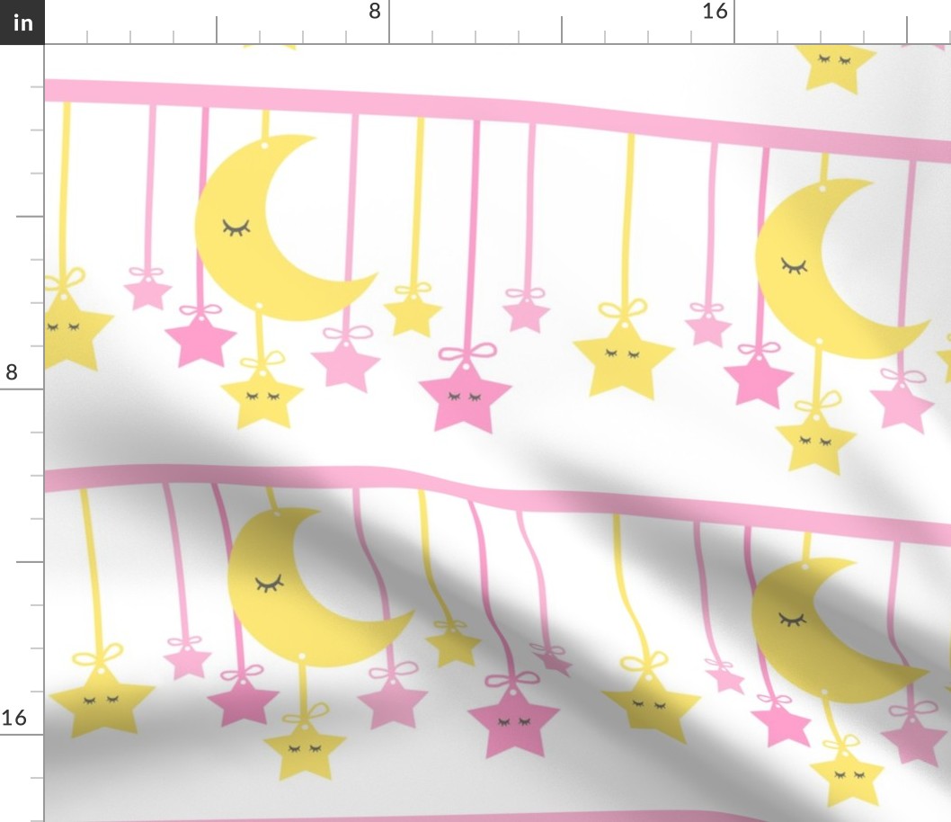 Sleepy Eyes Star Moon Yellow Pink Girl Nursery
