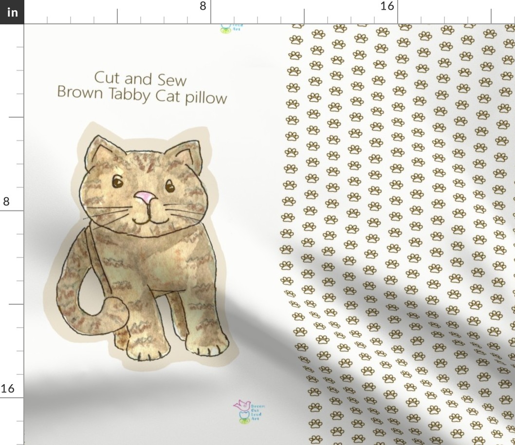 Cut and Sew Tabby Cat Pillow with Pawprint Pattern