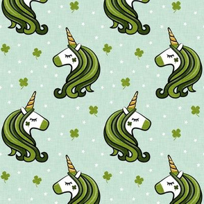 St Patricks Unicorn - st patty's day unicorns - dark green on mint - LAD19