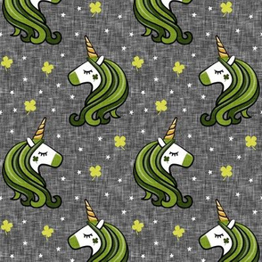 St Patricks Unicorn - st patty's day unicorns - dark green on grey - LAD19