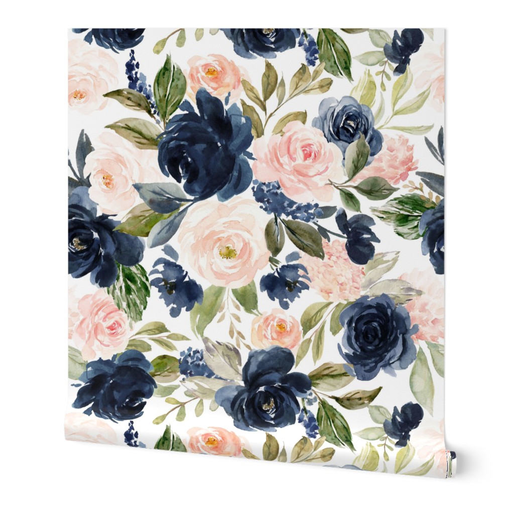 12" Floral Beach Blossoms - Blush and Navy // White