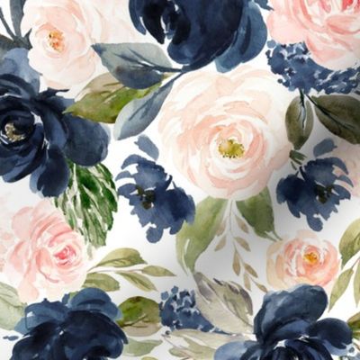 12" Floral Beach Blossoms - Blush and Navy // White