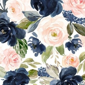 12" Floral Beach Blossoms - Blush and Navy // White