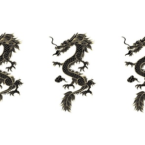 Black and Gold Chinese Dragon on White