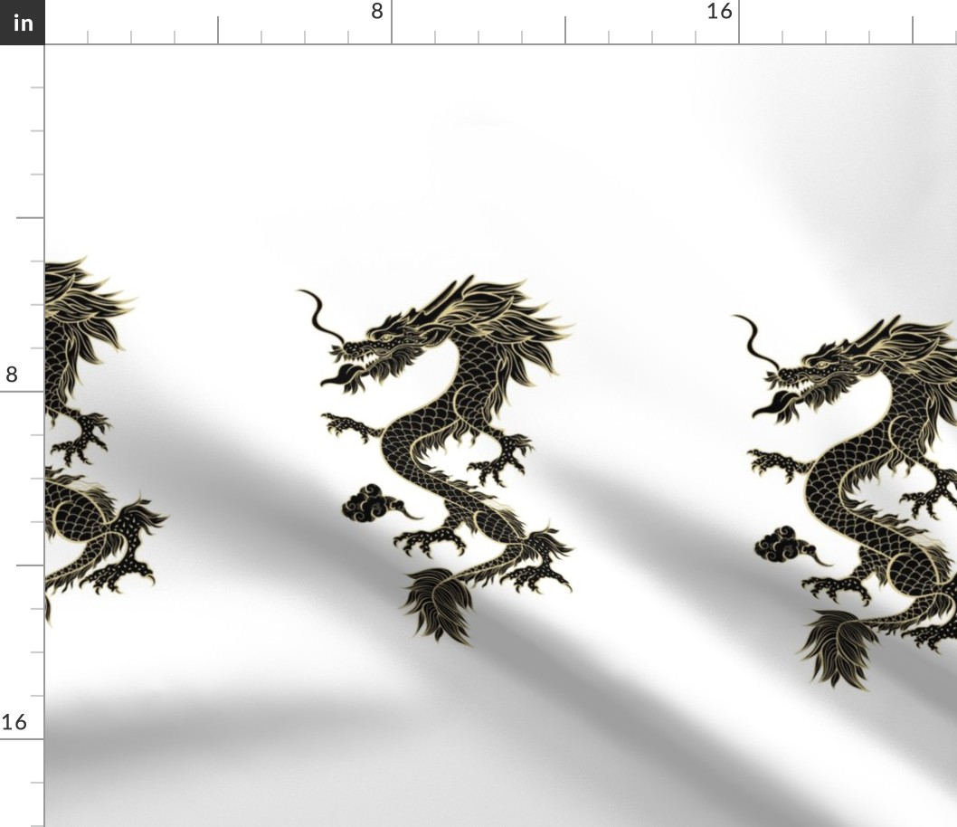 Black and Gold Chinese Dragon on White