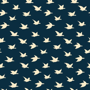 Beige on Dark Blue Crane Birds Japanese 