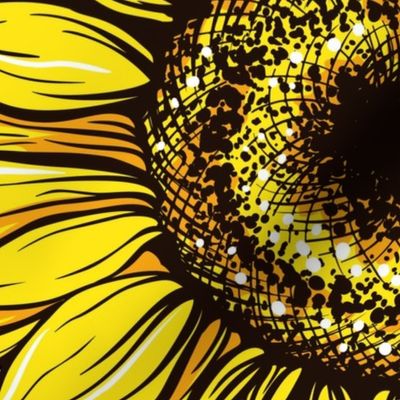 Modern Black Inked Sunflowers