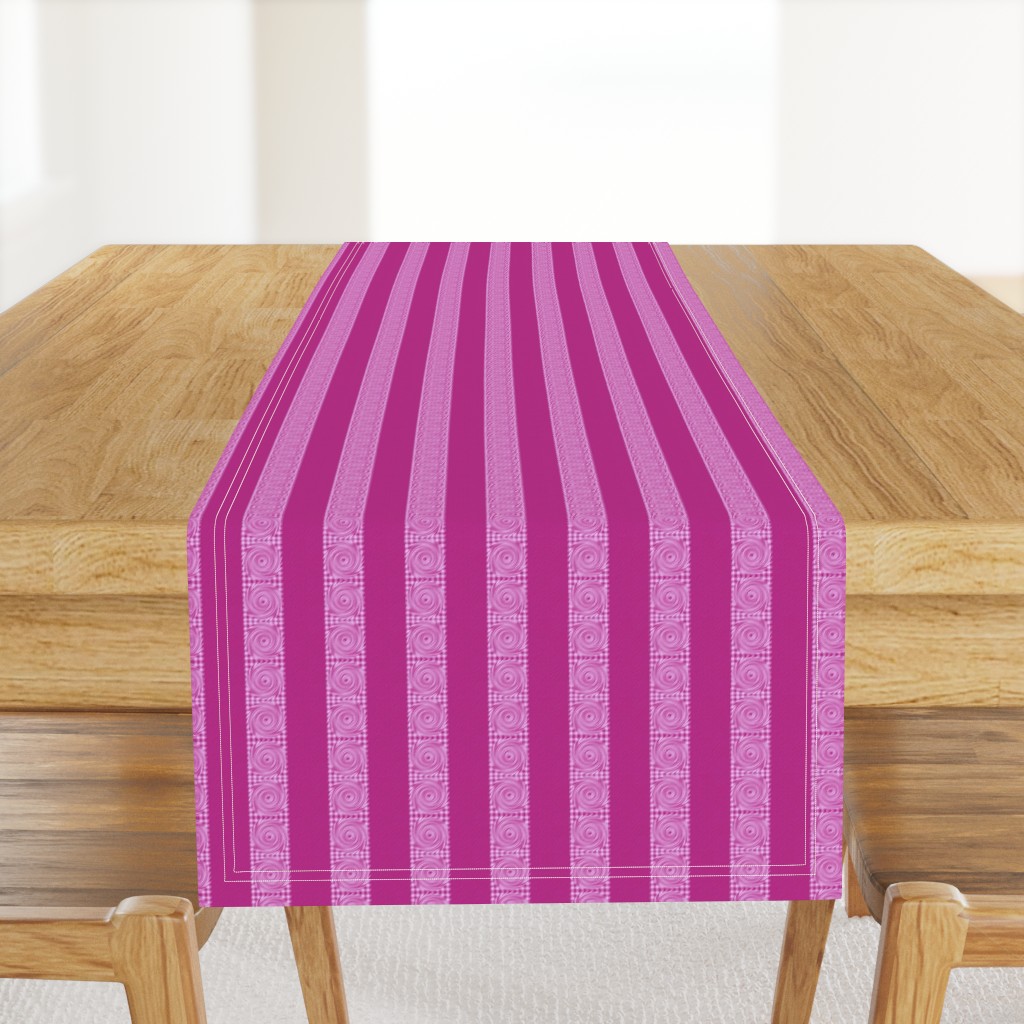 HCF33 - Novelty Weather Stripe Alternating Magenta Pink Sandstone Stripes with Pink Hurricanes on a Checkered Field 