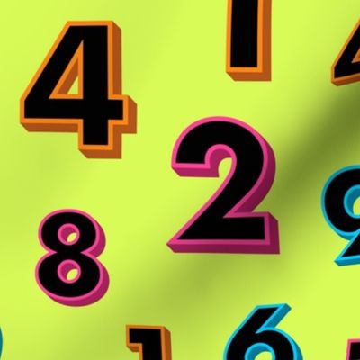 Numbers 3D neon colors yellow