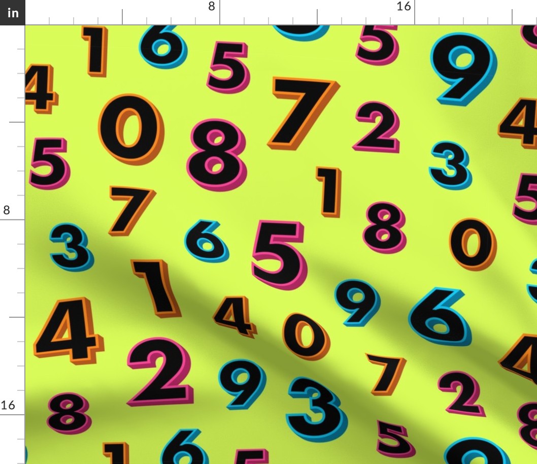 Numbers 3D neon colors yellow