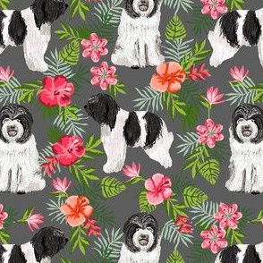 schapendoes hawaiian print - tropical dog print, hawaiian print fabric - charcoal