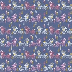 SMALL - bicycle fabric // bicycle florals linocut design andrea lauren fabric - blue and pink