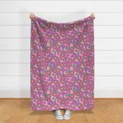 Paisley. Pink with coral on a lilac background