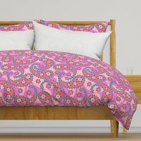 Paisley. Pink with coral on a lilac background