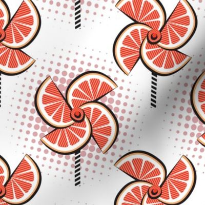 Normal scale // Pop art orange fan blowers // white background orange fruits