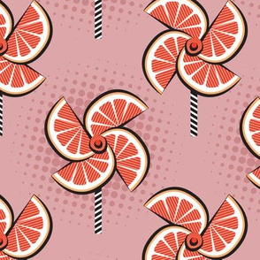 Normal scale // Pop art orange fan blowers // blush pink background orange fruits