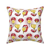 Small scale // Pop art juicy mouths // white background red lips yellow lemon fruits