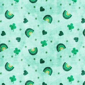 Rainbows and clovers - St Pattys Day - Lucky Rainbows - green on aqua - LAD19