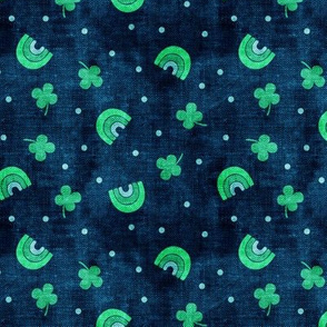 Rainbows and clovers - St Pattys Day - Lucky Rainbows - bright green on navy - LAD19