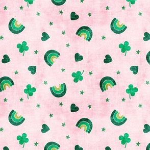 Rainbows and clovers - St Pattys Day - Lucky Rainbows - pink and green - LAD19