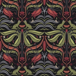 ART GRENOUILLE NOUVEAU - REDS, GREEN AND GRAY ON DARK
