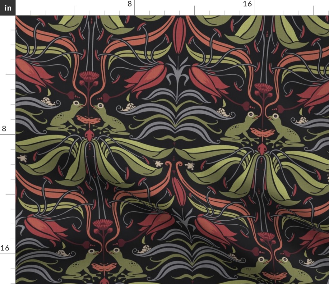 ART GRENOUILLE NOUVEAU - REDS, GREEN AND GRAY ON DARK