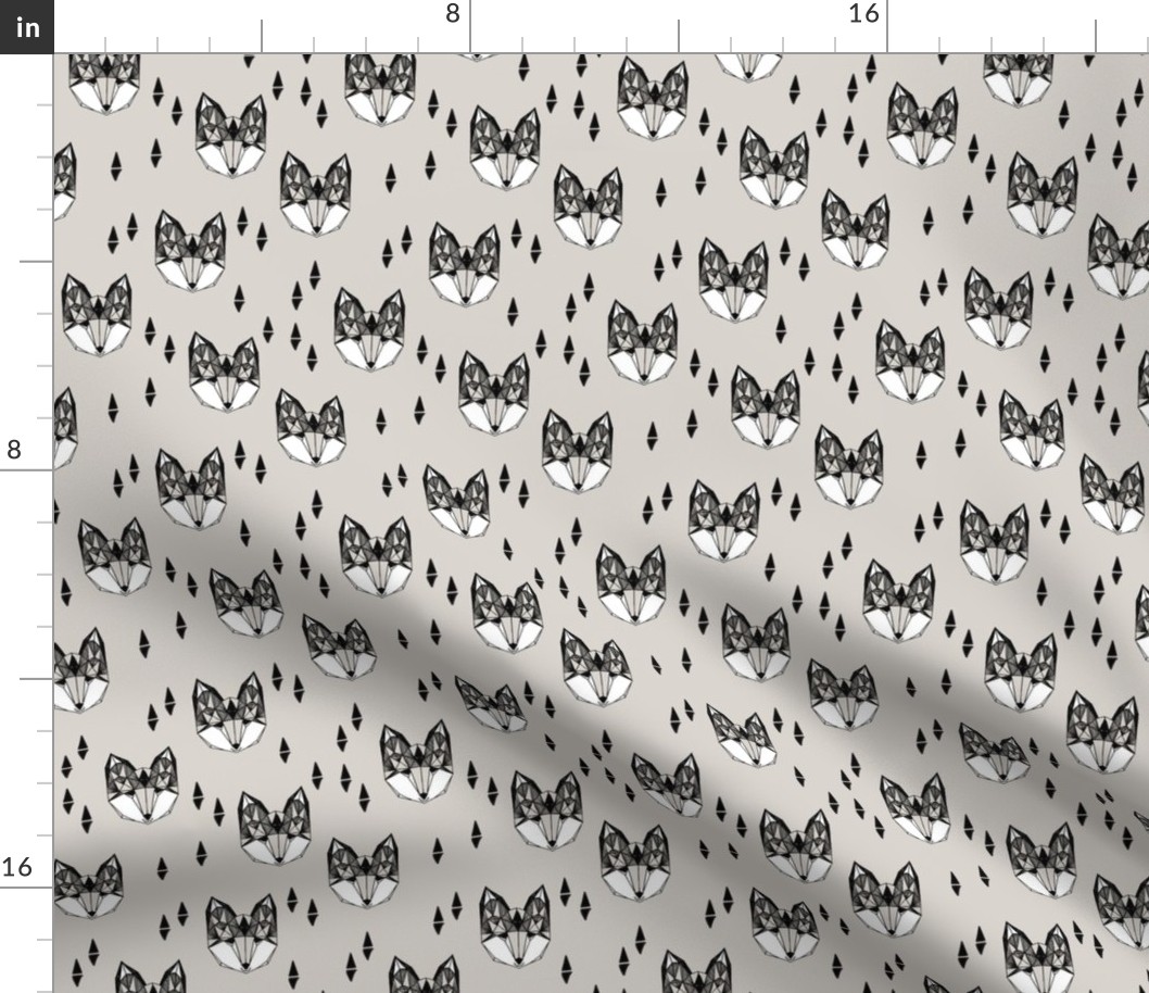 fox head // light grey fox head geometric design boys kids fox head fabric fox head quilt cute fox design original andrea lauren fabric