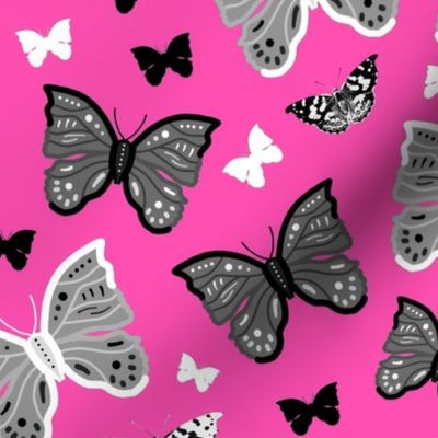 Butterfly Migration... #2 greyscale, B/W, hot candy pink, large