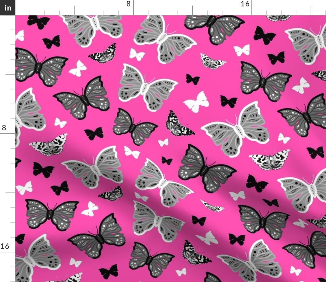 Butterfly Migration... #2 greyscale, B/W, hot candy pink, large