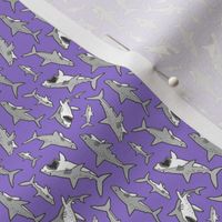 Sharks Shark Grey on Purple Tiny Small Rotated