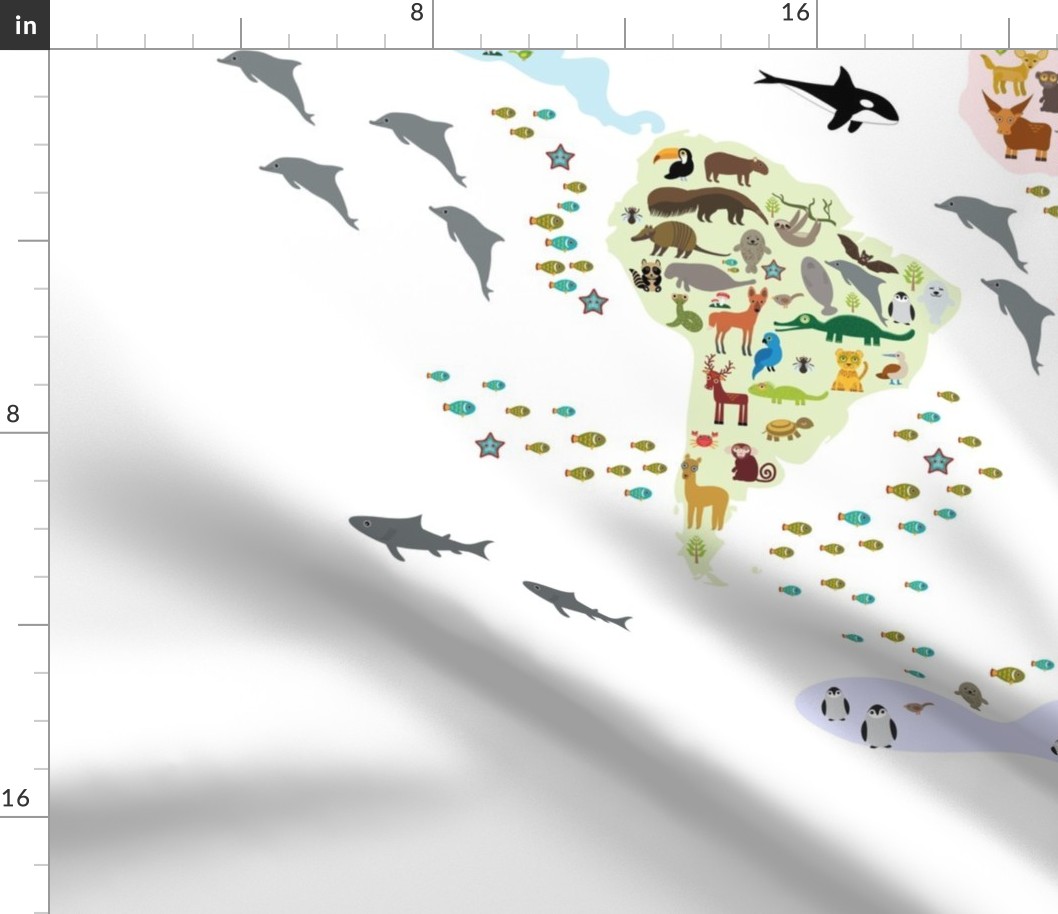 Cartoon animal world map Size Yards (42 width)