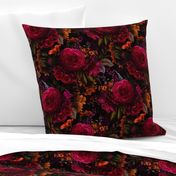 Small Vintage Summer Romanticism: Maximalism Moody Florals - Antiqued burgundy Roses and Nostalgic Gothic Mystic Night 4- Antique Botany Wallpaper and Victorian Goth Mystic inspired