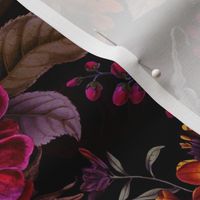 Small Vintage Summer Romanticism: Maximalism Moody Florals - Antiqued burgundy Roses and Nostalgic Gothic Mystic Night 4- Antique Botany Wallpaper and Victorian Goth Mystic inspired