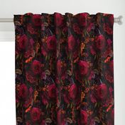 Small Vintage Summer Romanticism: Maximalism Moody Florals - Antiqued burgundy Roses and Nostalgic Gothic Mystic Night 4- Antique Botany Wallpaper and Victorian Goth Mystic inspired
