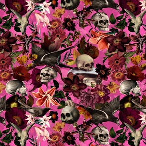 12" Vintage Halloween Aesthetic Wallpaper: Antique Mystic Horror Spooky  Skulls and Flowers with Goth Fabric, Victorian Pink Witchy Gothicpink