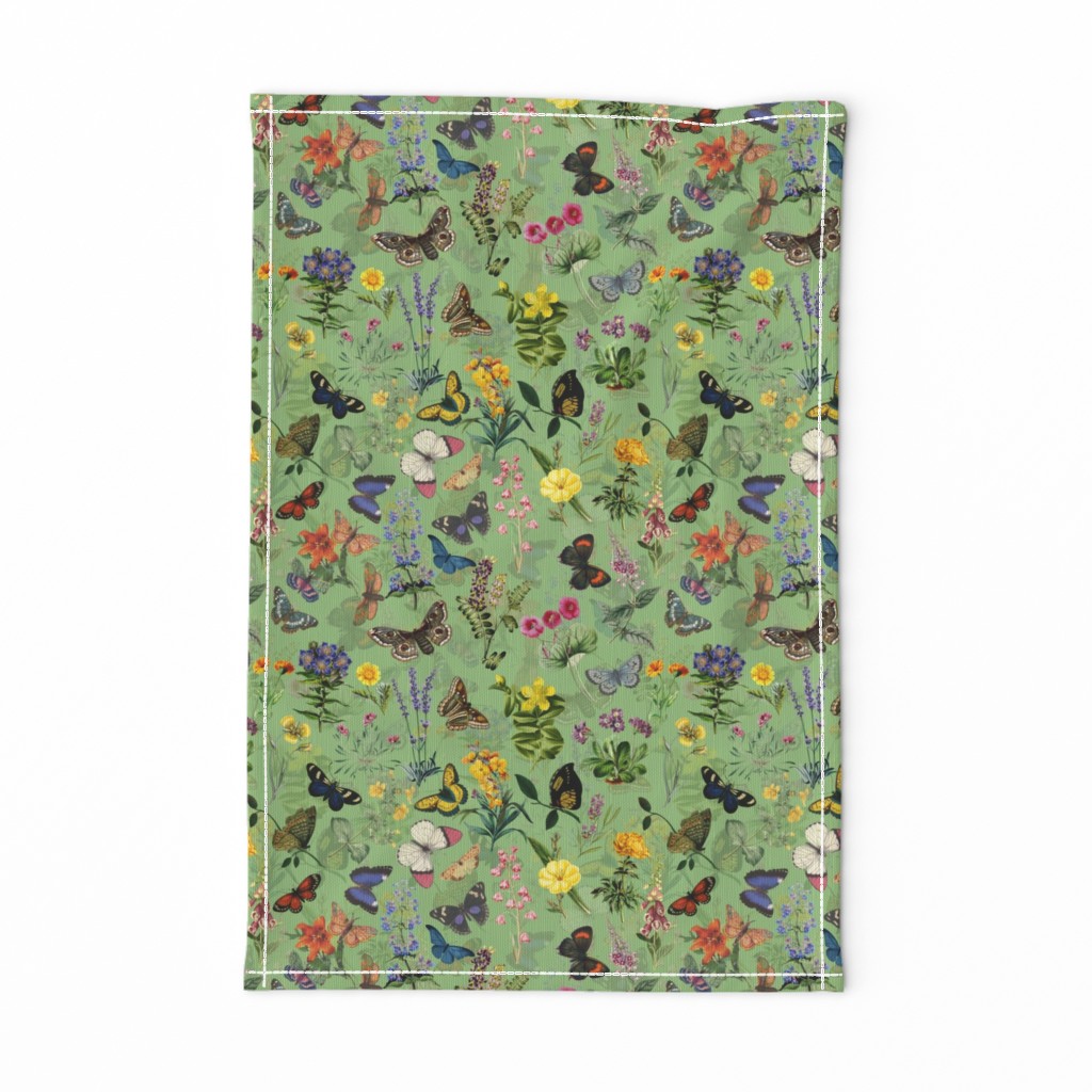 10" Embrace Nostalgic Butterflies in a Spring Flower Garden: Vintage Pollinators for Antiqued Home Decor. Transform Your Space with Antique Wallpaper and Green Double Victorian Elegance