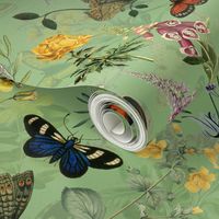 10" Embrace Nostalgic Butterflies in a Spring Flower Garden: Grand Millennial Vintage Pollinators for Antiqued Home Decor. Transform Your Space with Antique Wallpaper and Green Double Victorian Elegance