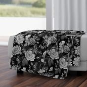 Small Vintage Summer Dark Night Romanticism:  Maximalism Moody Florals- Antiqued Black & White Roses Nostalgic - Gothic Mystic Night-  Antique Botany Wallpaper and Victorian Goth Mystic inspired