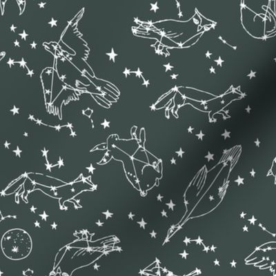 constellations // dark grey charcoal green stars animals kids nursery baby