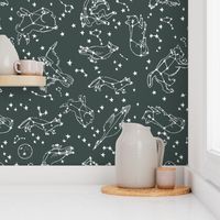 constellations // dark grey charcoal green stars animals kids nursery baby