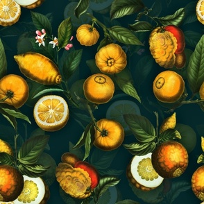 18" Delicious Vintage Citrus Fruit Pattern Teal