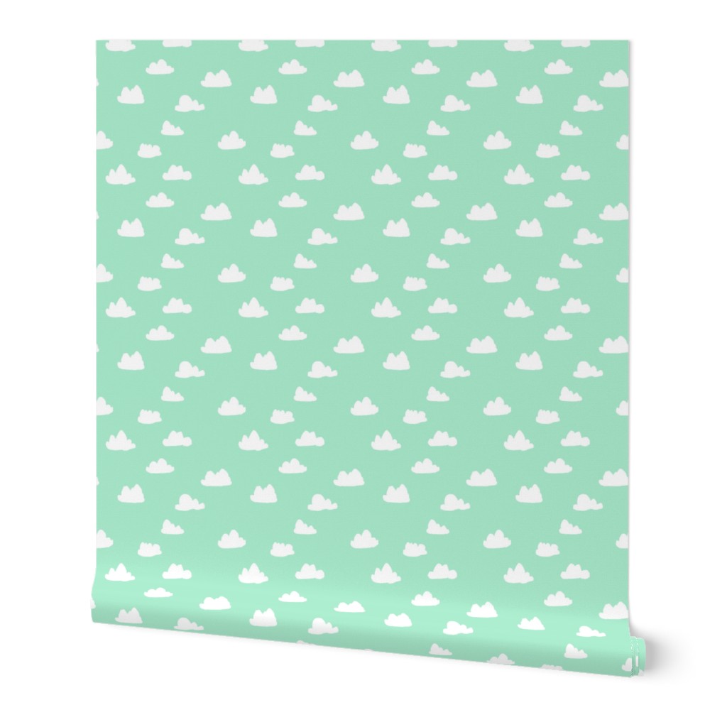 clouds // pistachio pastel green girly print for little girls and baby girls nursery decor and textiles